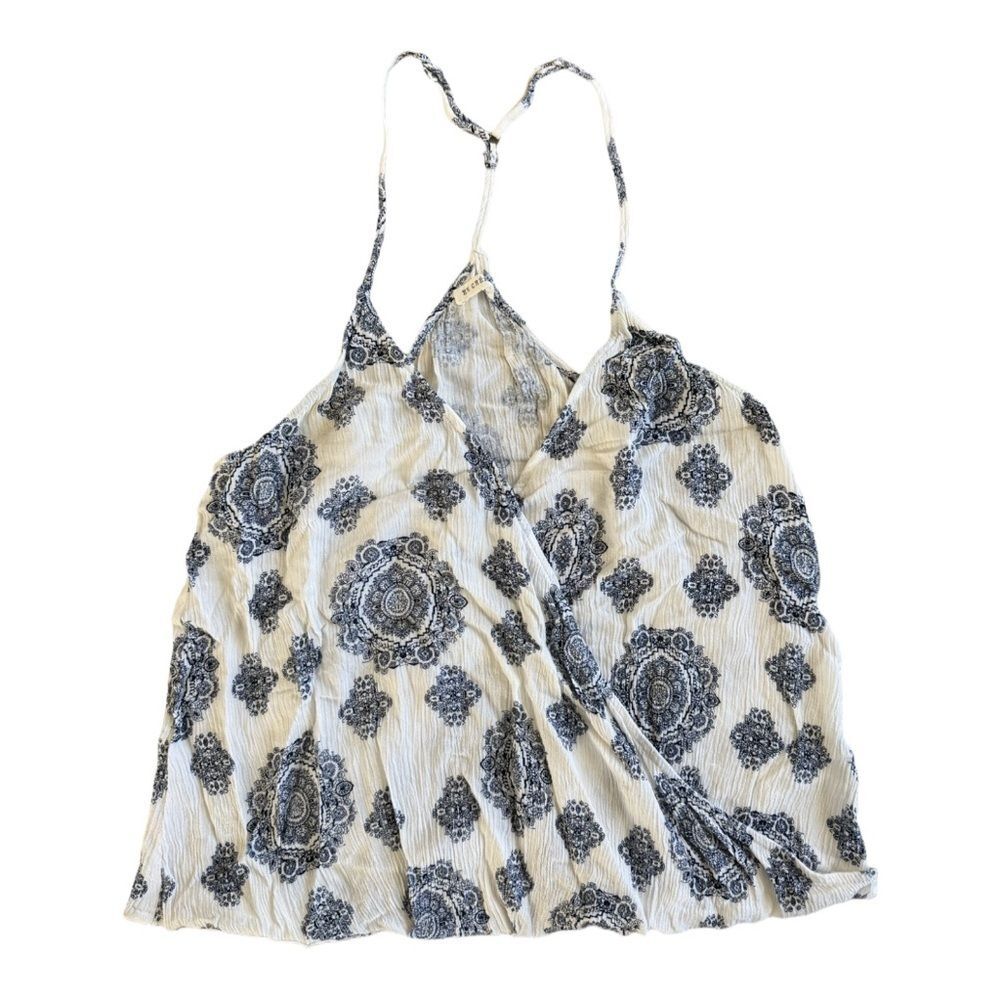 Halter Back Navy Blue & White Paisley Blouse